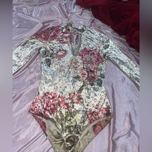 Velvet velour floral bodysuit